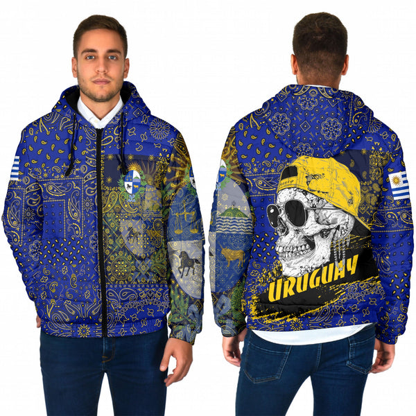 Uruguay Men Hooded Padded Jacket Paisley Flag And Skull Style 1