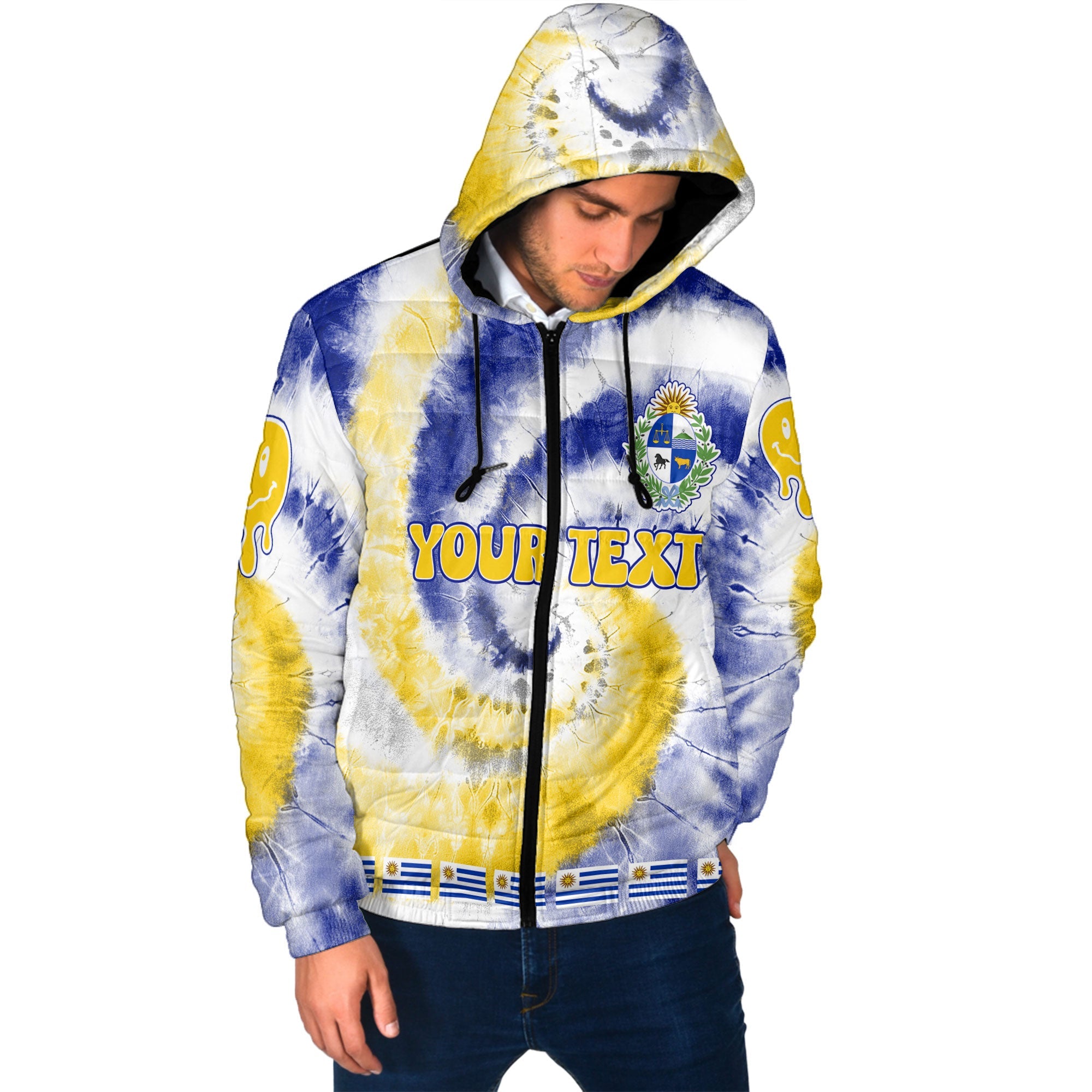 Uruguay Men Hooded Padded Jacket Custom Tie Dye Style 2