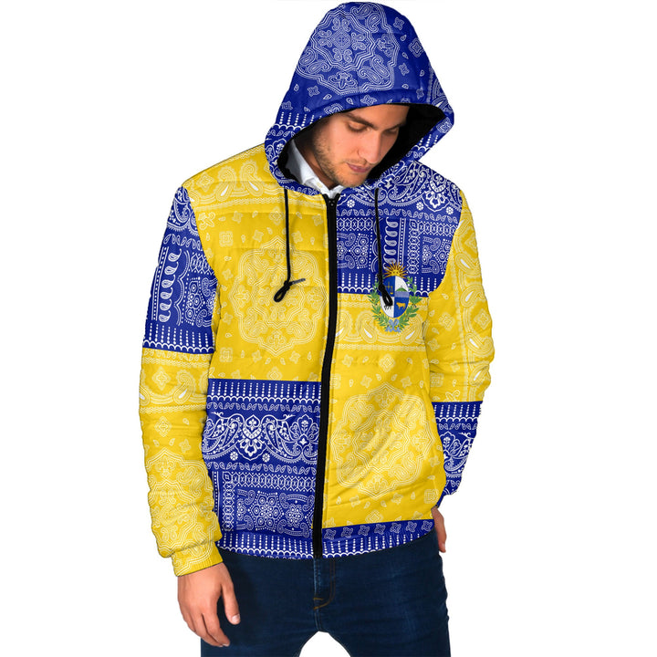 Uruguay Men Hooded Padded Jacket Flag And Paisley Basic Style 2