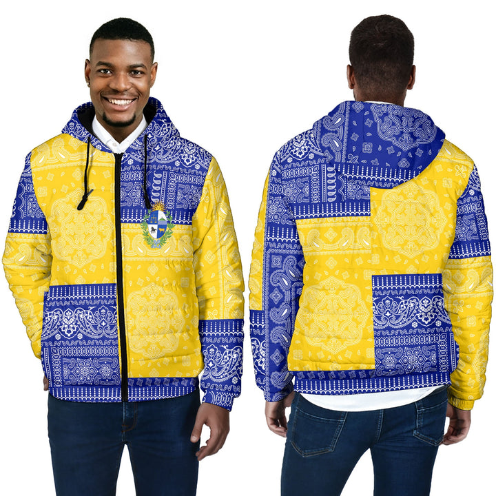 Uruguay Men Hooded Padded Jacket Flag And Paisley Basic Style 4