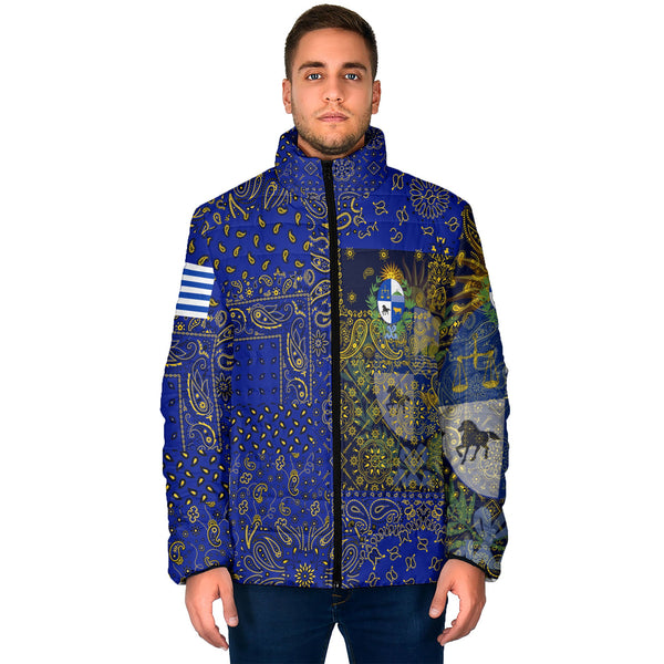 Uruguay Men Padded Jacket Paisley Flag And Skull Style 1