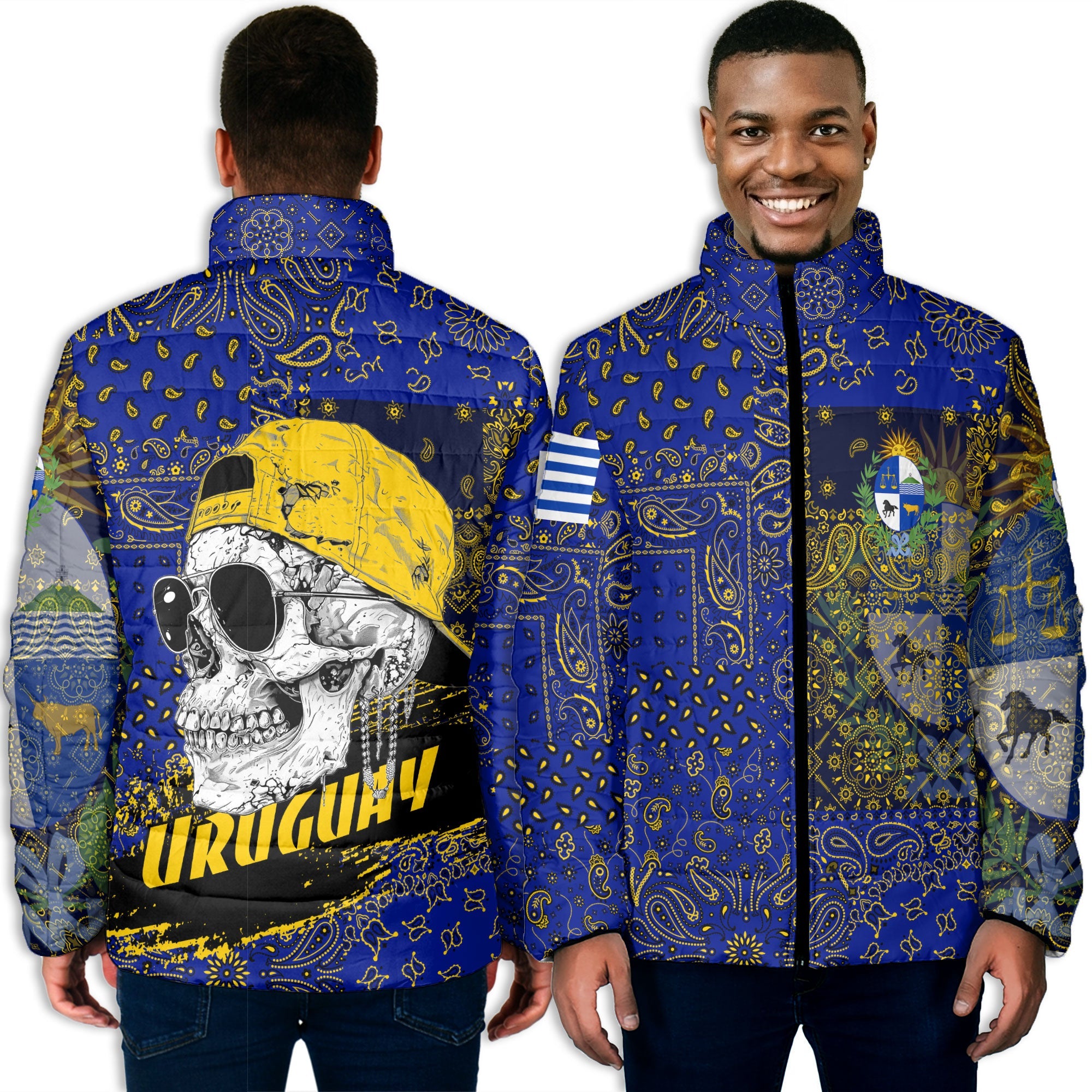 Uruguay Men Padded Jacket Paisley Flag And Skull Style 5