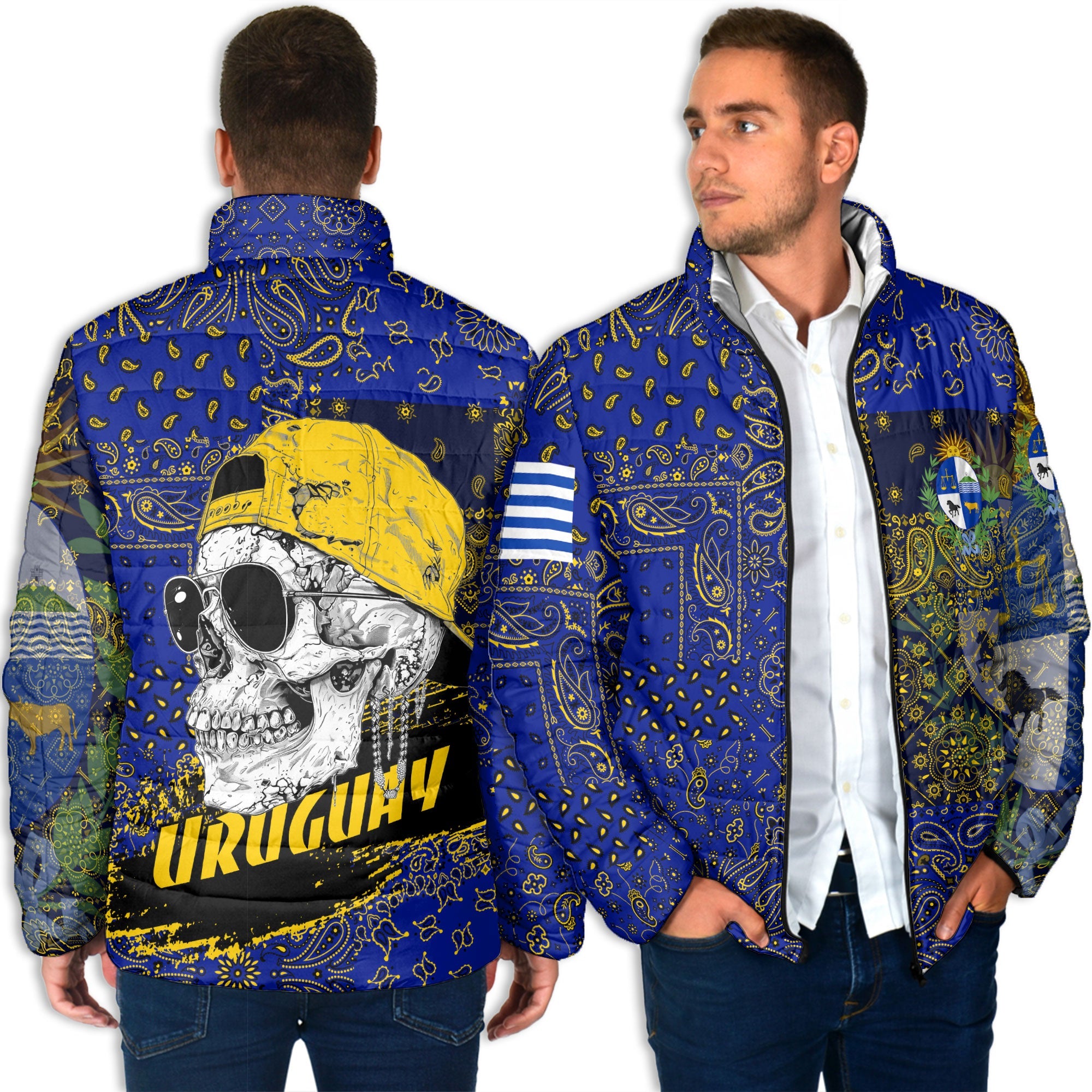 Uruguay Men Padded Jacket Paisley Flag And Skull Style 6