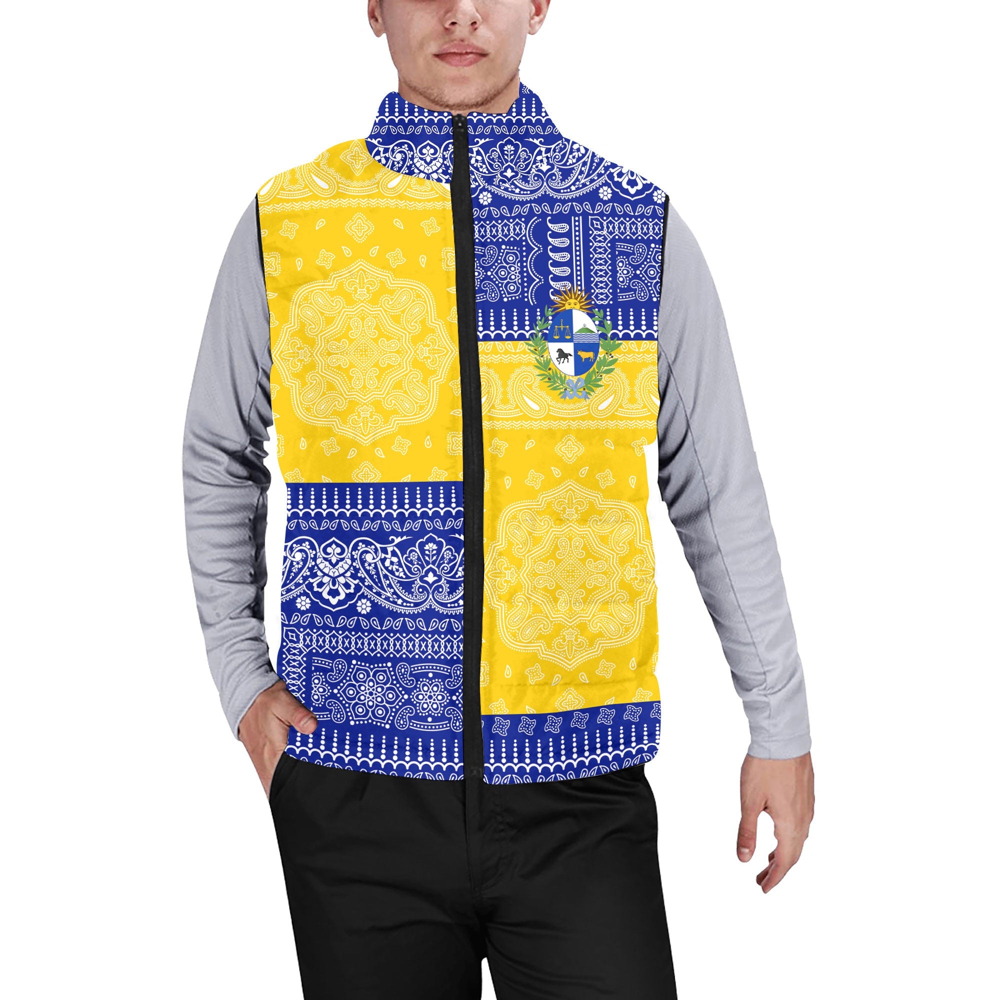 Uruguay Men Padded Jacket Vest Flag And Paisley Basic Style 1