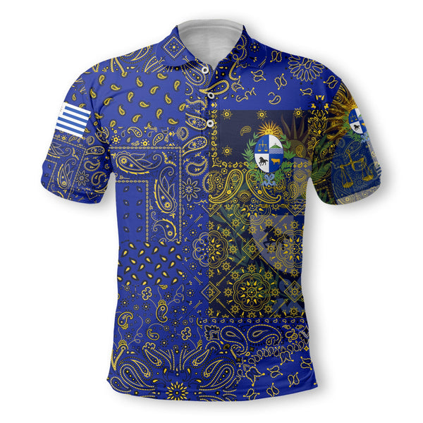 Uruguay Polo Shirt Paisley Flag And Skull Style 2