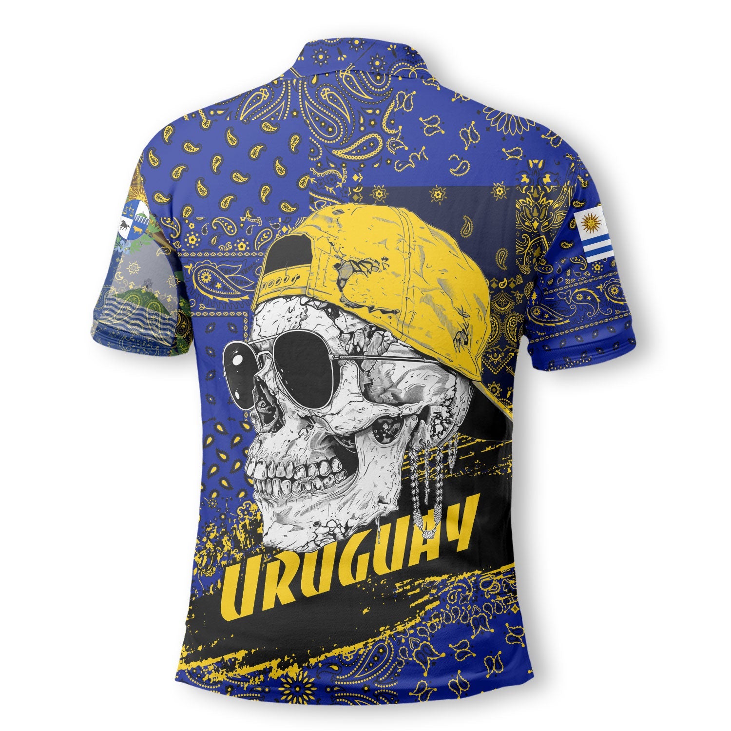 Uruguay Polo Shirt Paisley Flag And Skull Style 3