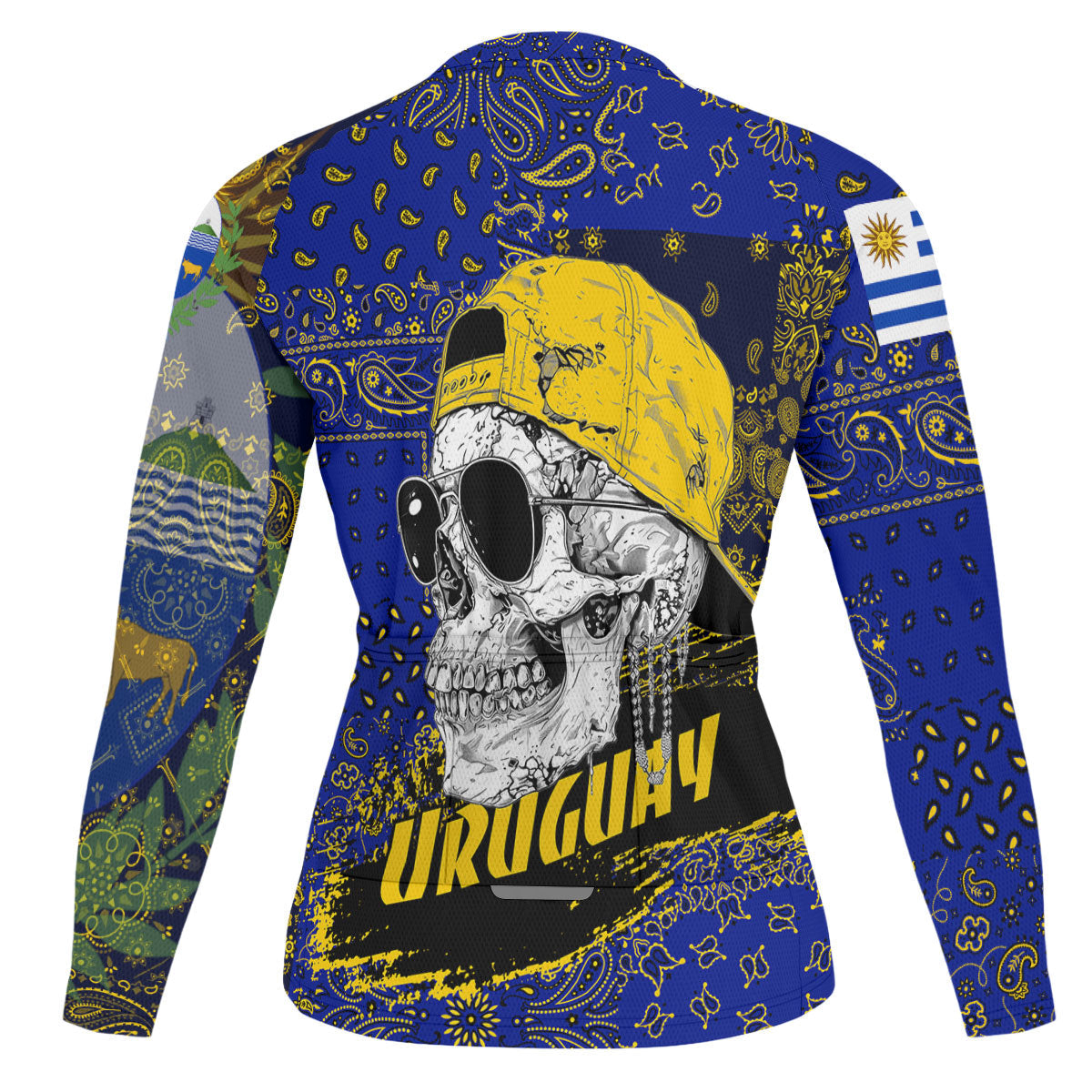 Uruguay Raglan Men Cycling Jersey Long Sleeve Paisley Flag And Skull Style 2