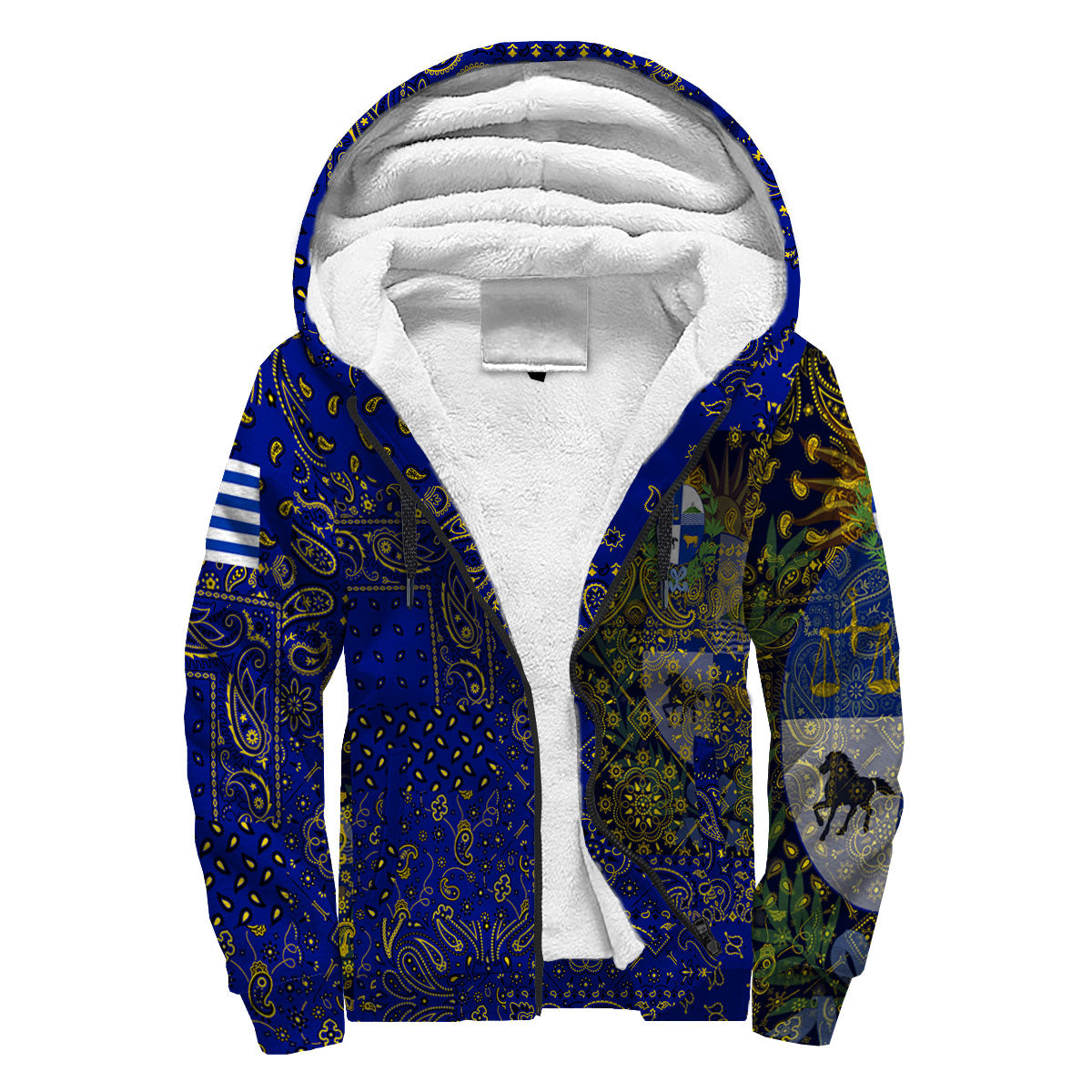 Uruguay Sherpa Hoodie Paisley Flag And Skull Style 3