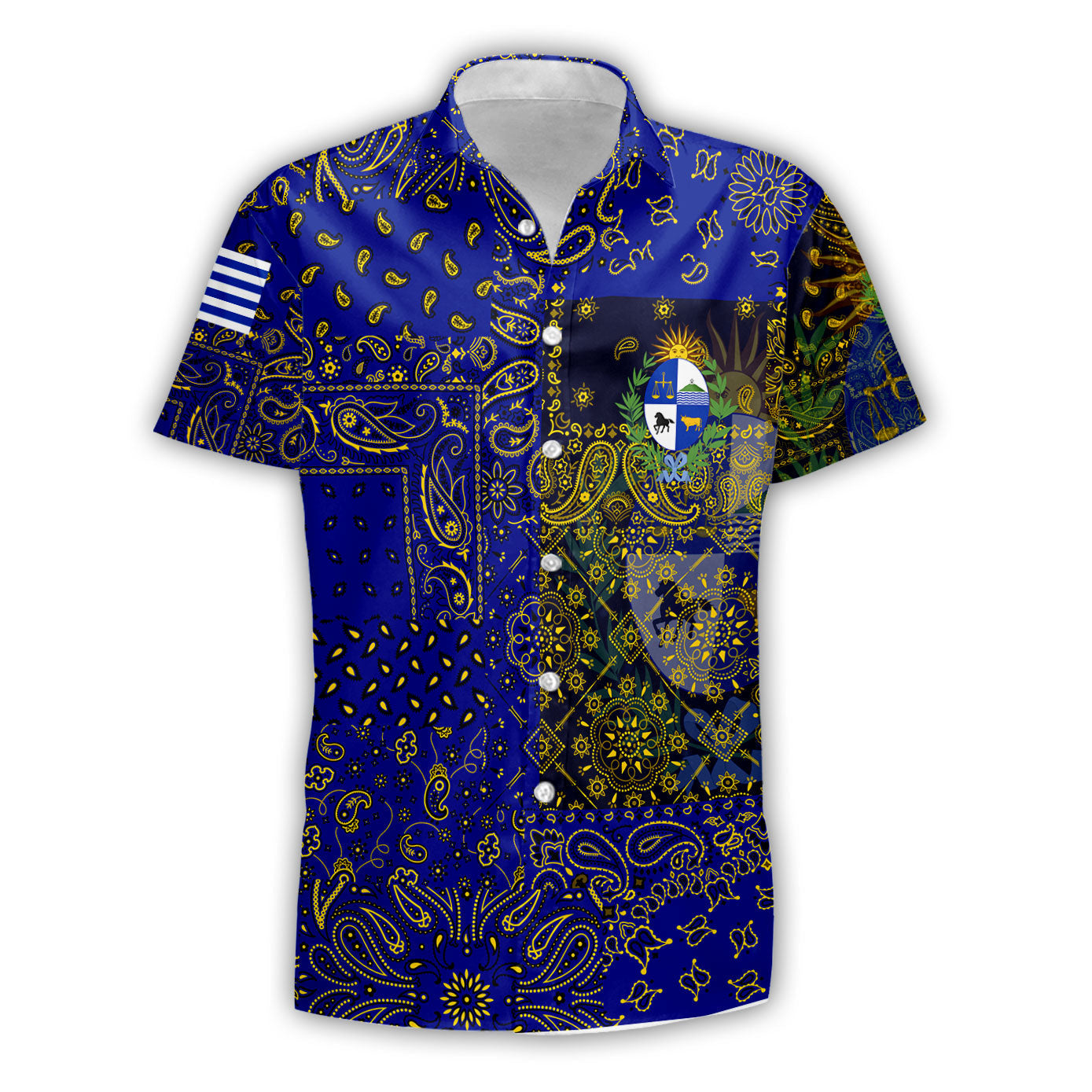 Uruguay Short Sleeve Shirt Paisley Flag And Skull Style 1