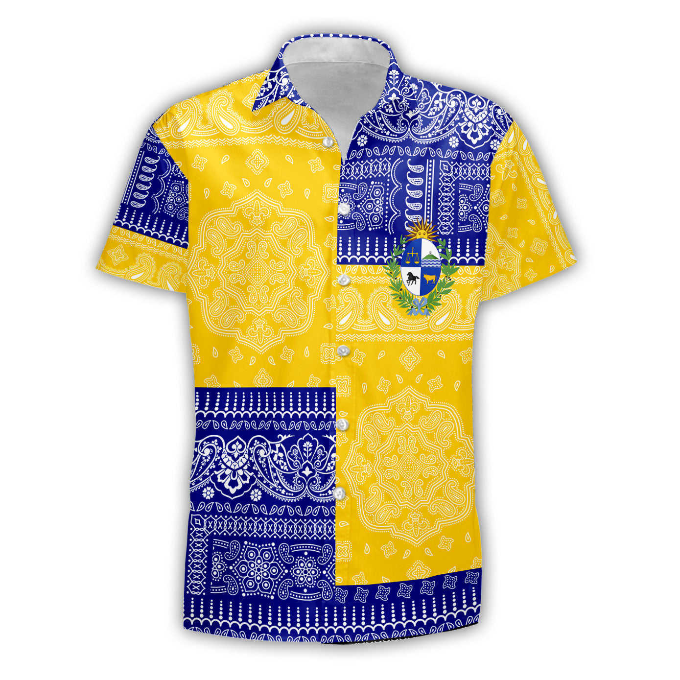 Uruguay Short Sleeve Shirt Flag And Paisley Basic Style 2