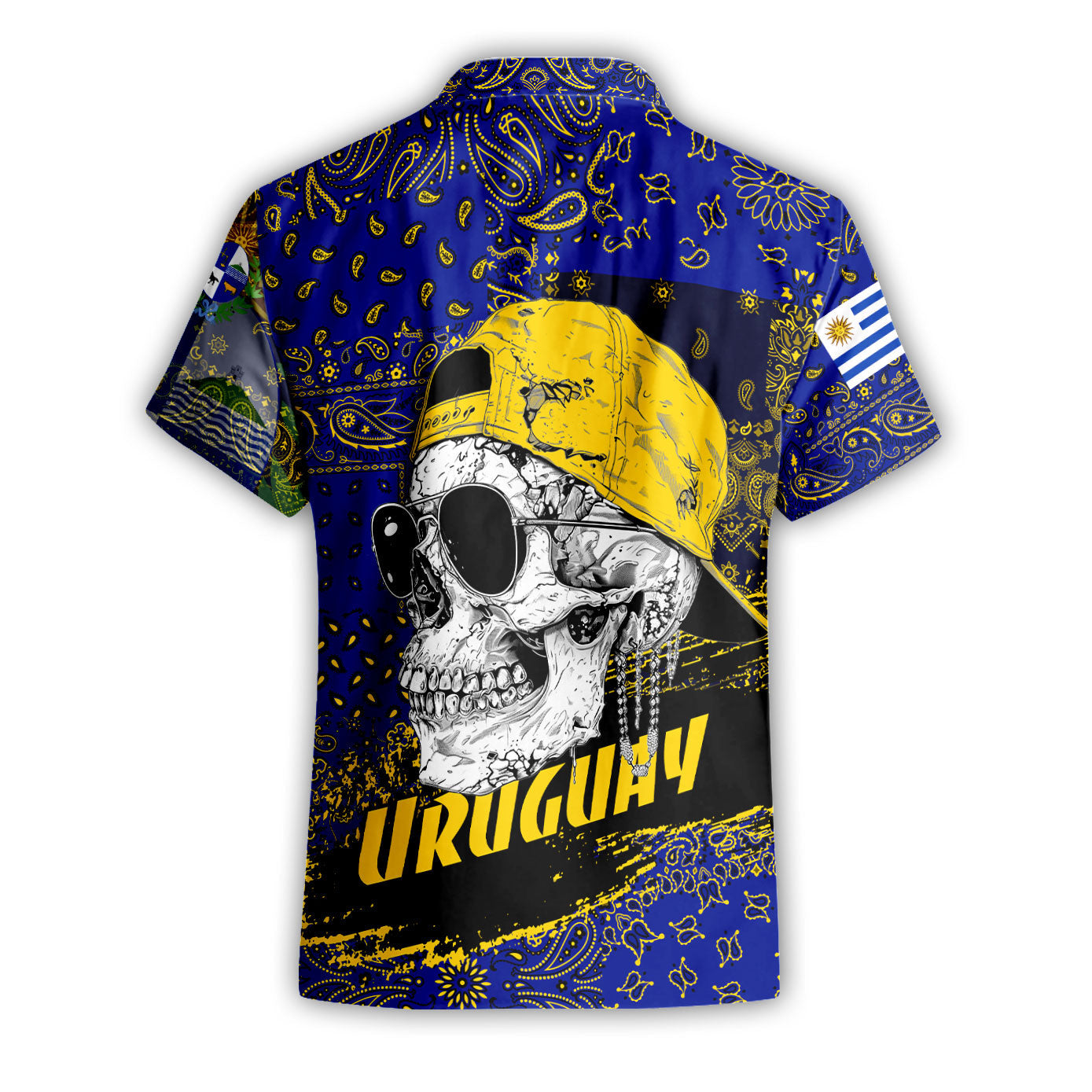 Uruguay Short Sleeve Shirt Paisley Flag And Skull Style 2