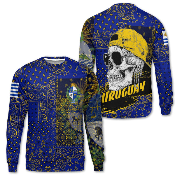 Uruguay Sweatshirt Paisley Flag And Skull Style 1