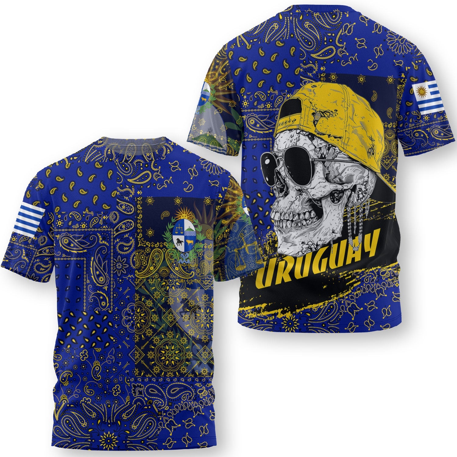 Uruguay T Shirt Paisley Flag And Skull Style 3