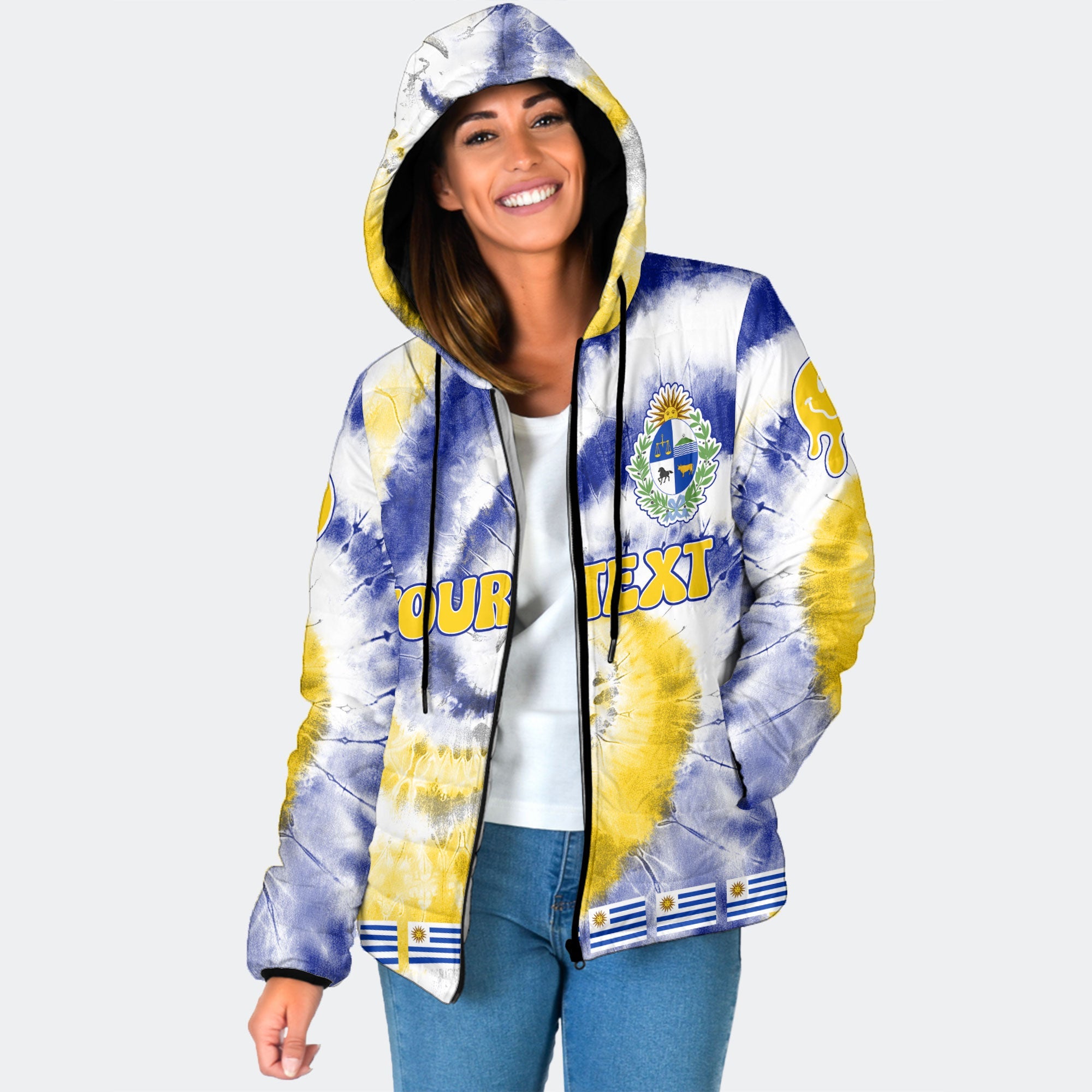 Uruguay Women Hooded Padded Jacket Custom Tie Dye Style 1