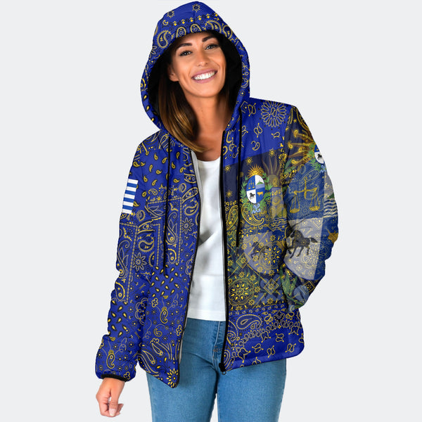 Uruguay Women Hooded Padded Jacket Paisley Flag And Skull Style 1