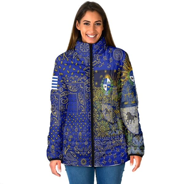 Uruguay Women Padded Jacket Paisley Flag And Skull Style 1