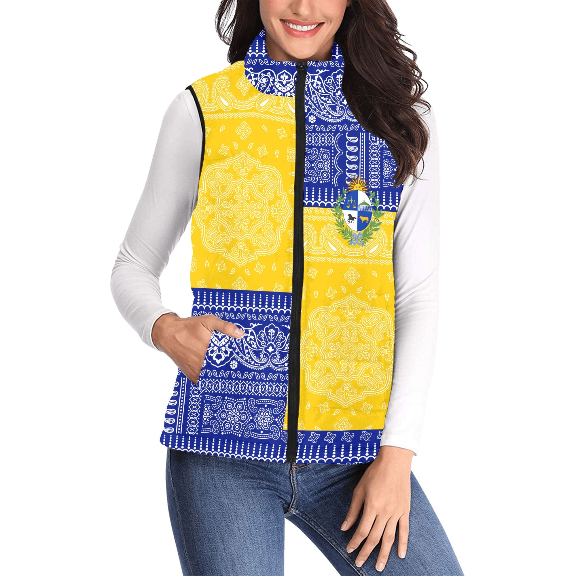 Uruguay Women Padded Jacket Vest Flag And Paisley Basic Style 1