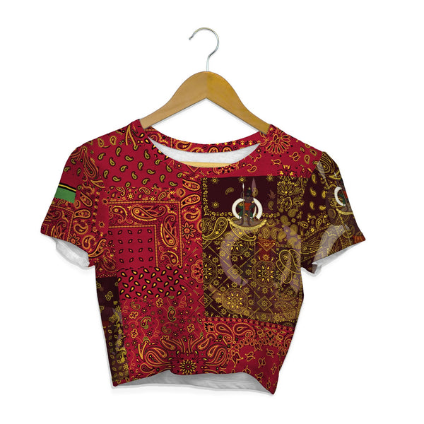 Vanuatu Croptop T Shirt Paisley Flag And Skull Style 1