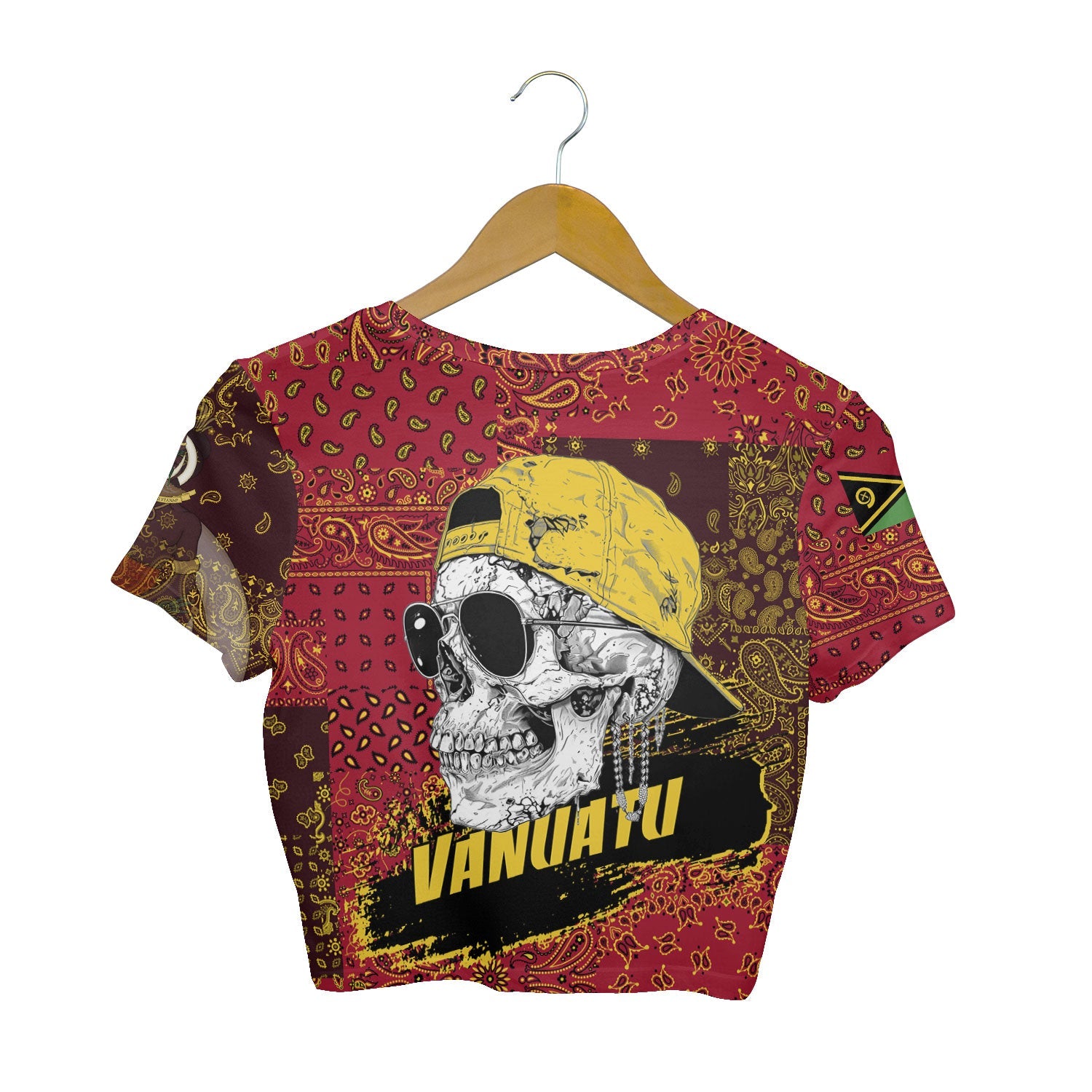 Vanuatu Croptop T Shirt Paisley Flag And Skull Style 2