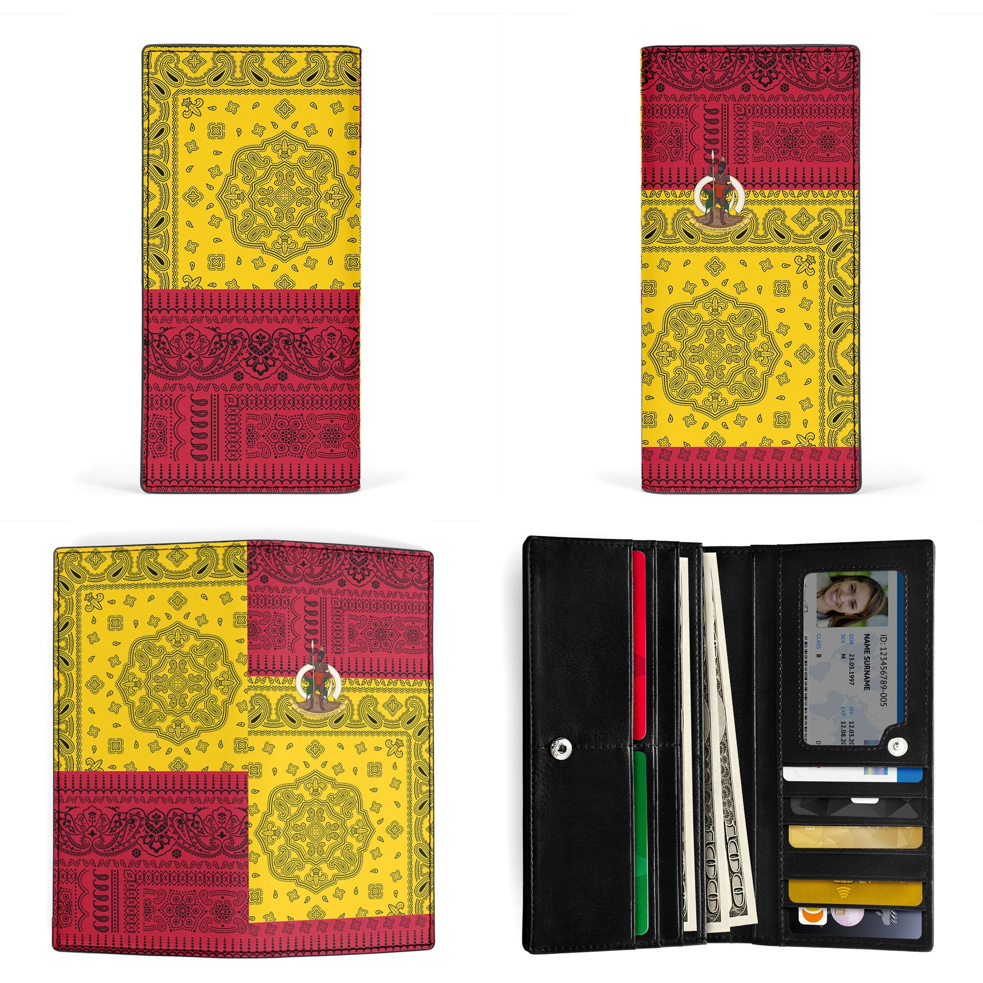 Vanuatu Leather Wallet Flag And Paisley Basic Style 3