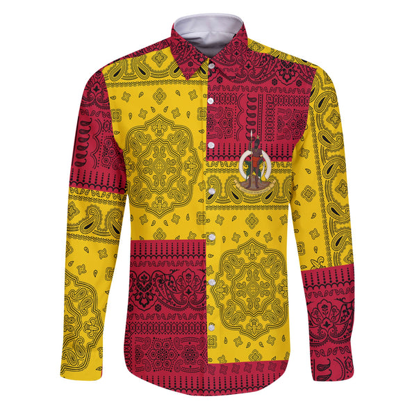 Vanuatu Long Sleeve Button Shirt Flag And Paisley Basic Style 1