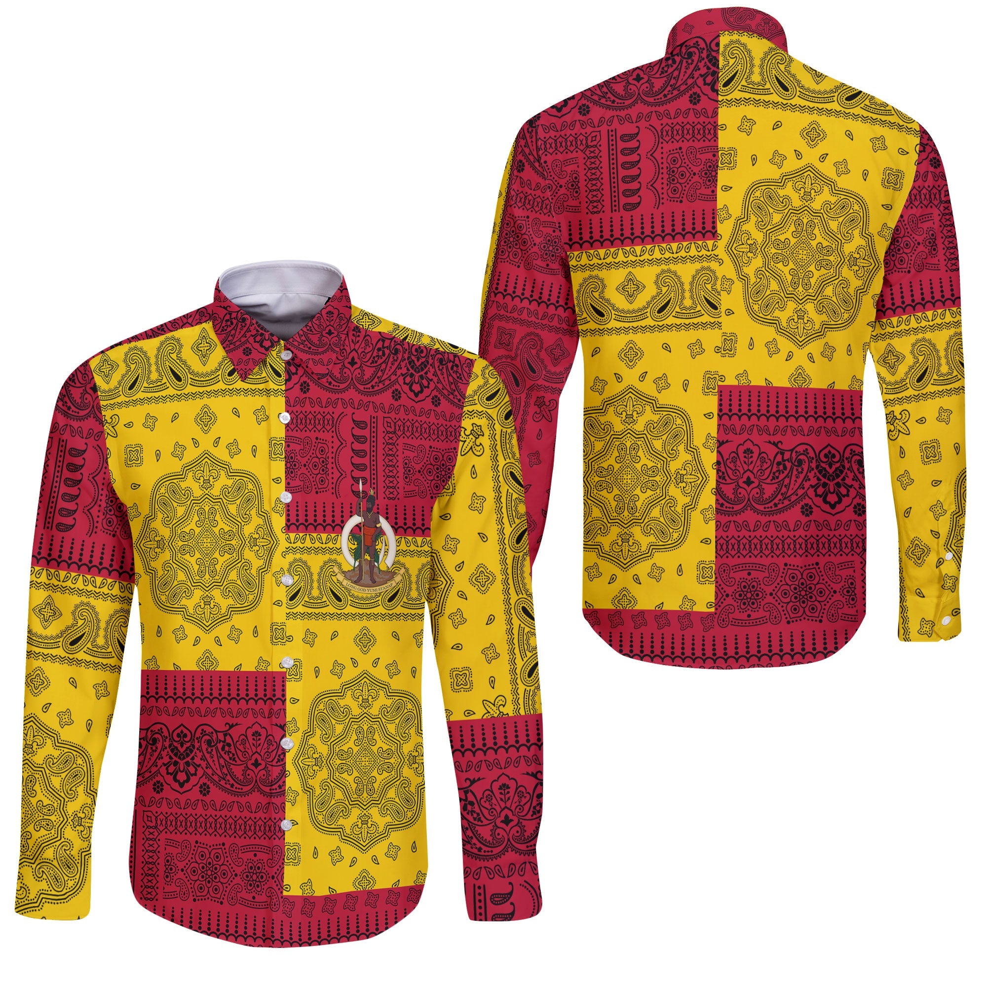 Vanuatu Long Sleeve Button Shirt Flag And Paisley Basic Style 3