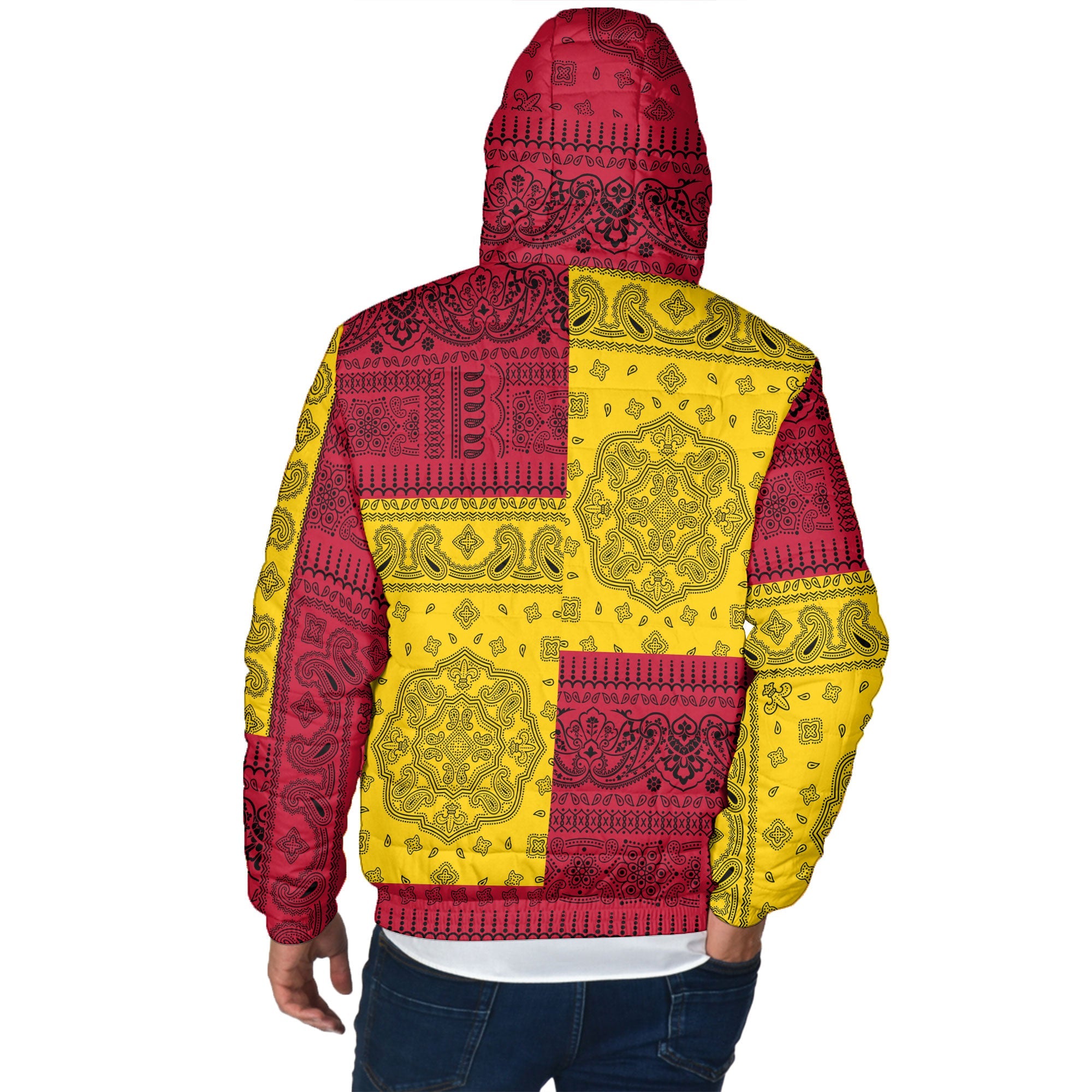 Vanuatu Men Hooded Padded Jacket Flag And Paisley Basic Style 3