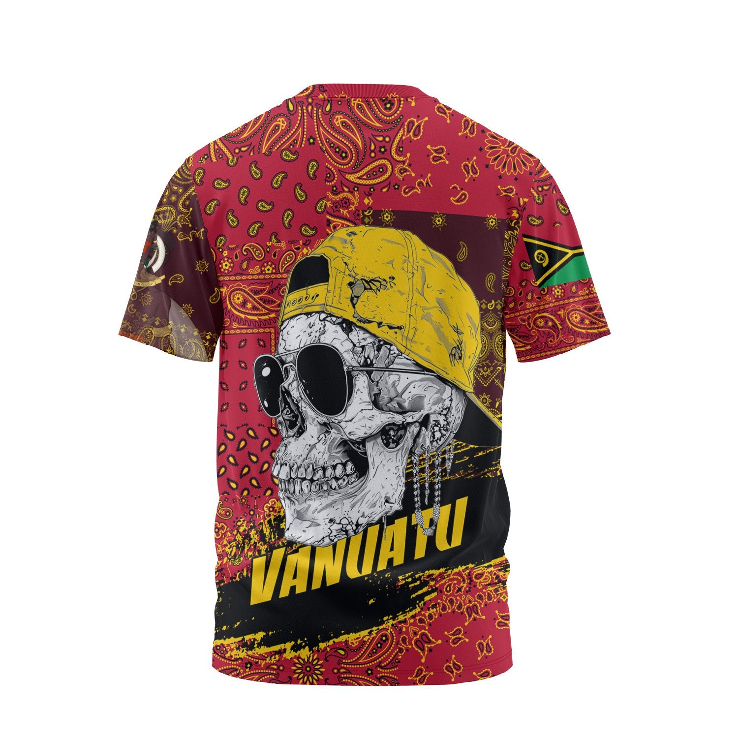 Vanuatu T Shirt Paisley Flag And Skull Style 2