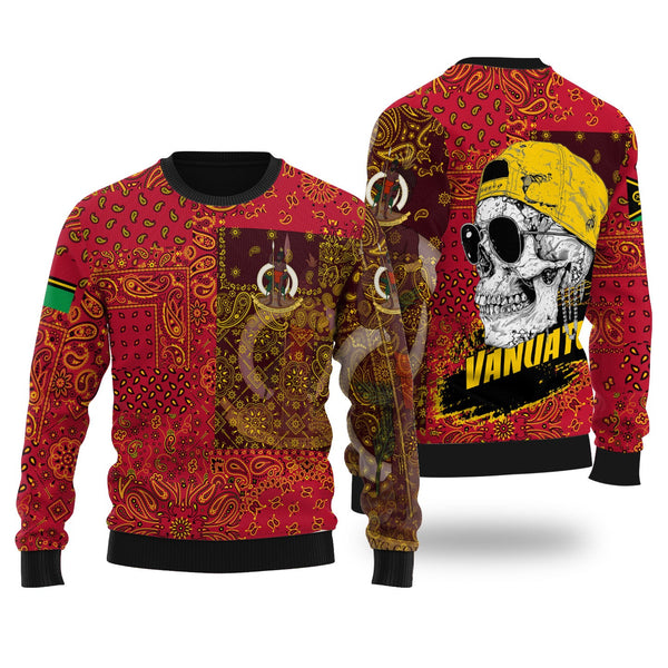 Vanuatu Ugly Sweater Paisley Flag And Skull Style 1