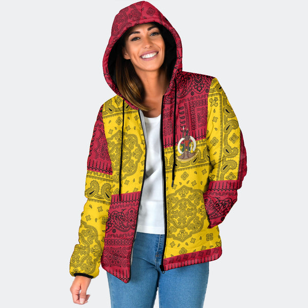 Vanuatu Women Hooded Padded Jacket Flag And Paisley Basic Style 1