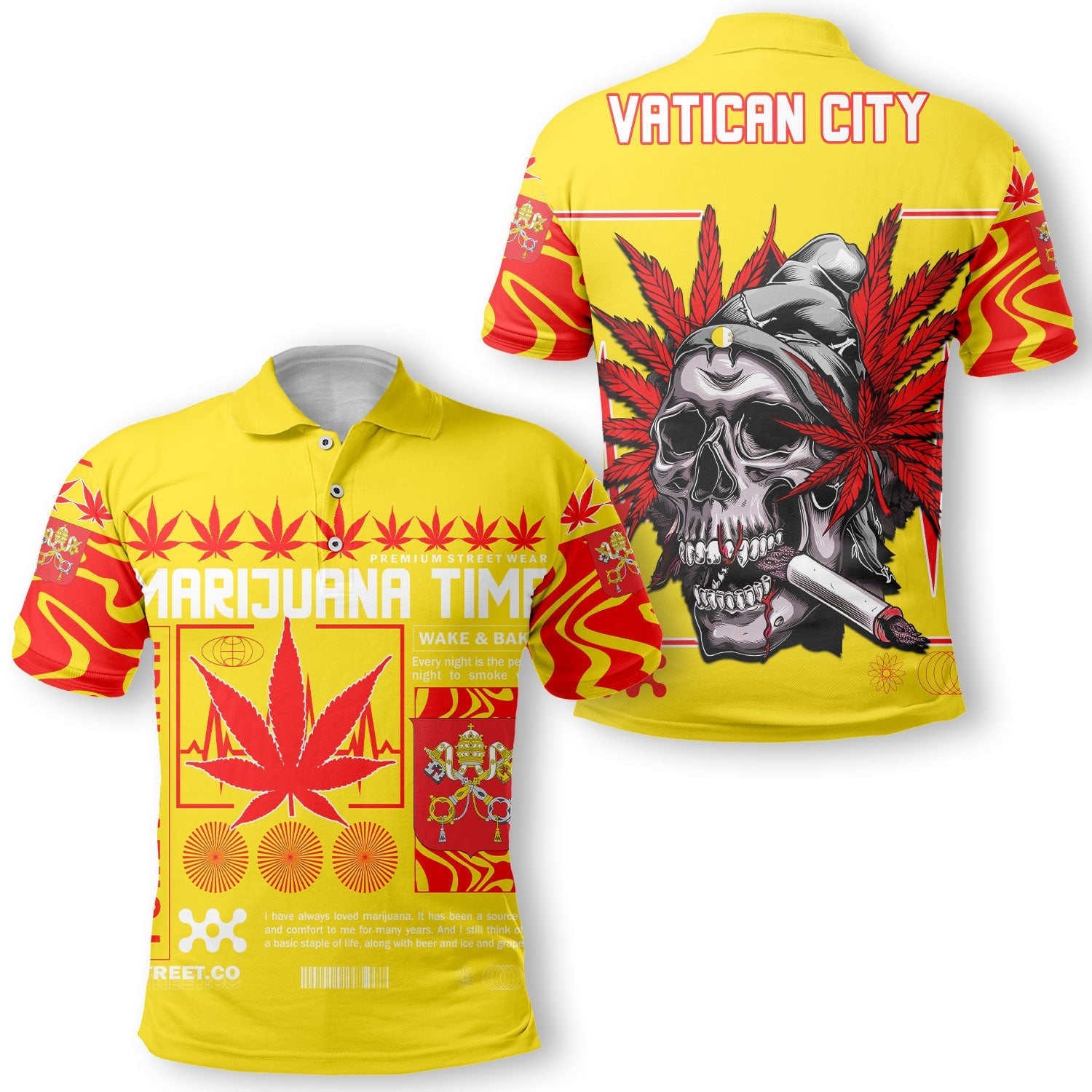 Vatican City Polo Shirt Flag & Coat Of Arms Marijuanas Style