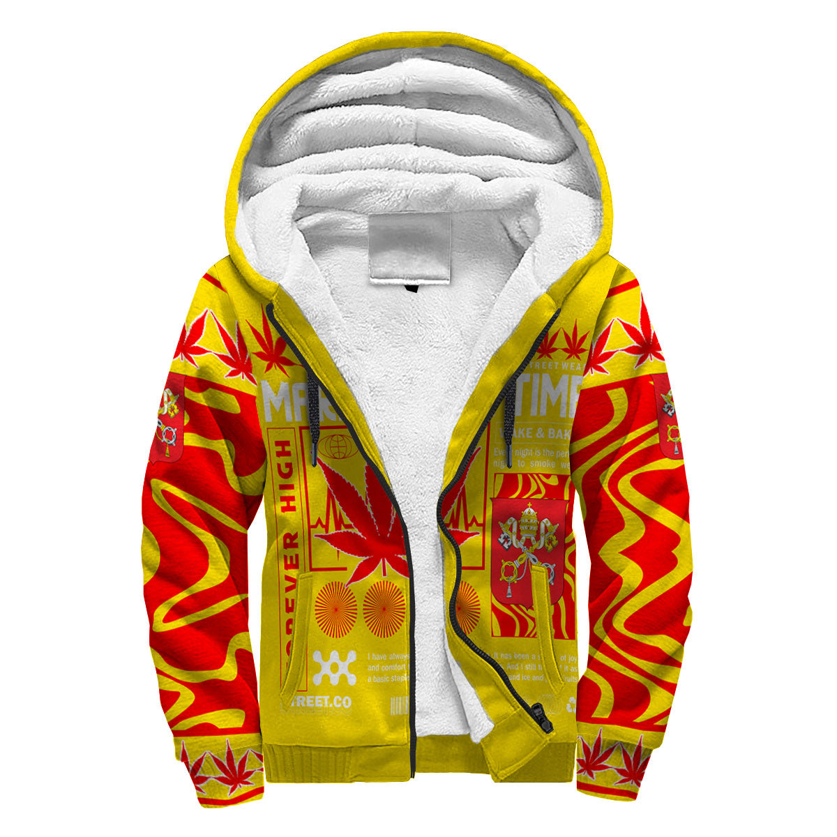 Vatican City Sherpa Hoodie Flag & Coat Of Arms Marijuanas Style