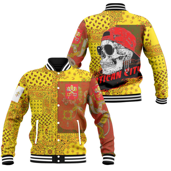 Vatican City Baseball Jacket Paisley Flag And Skull Style 1