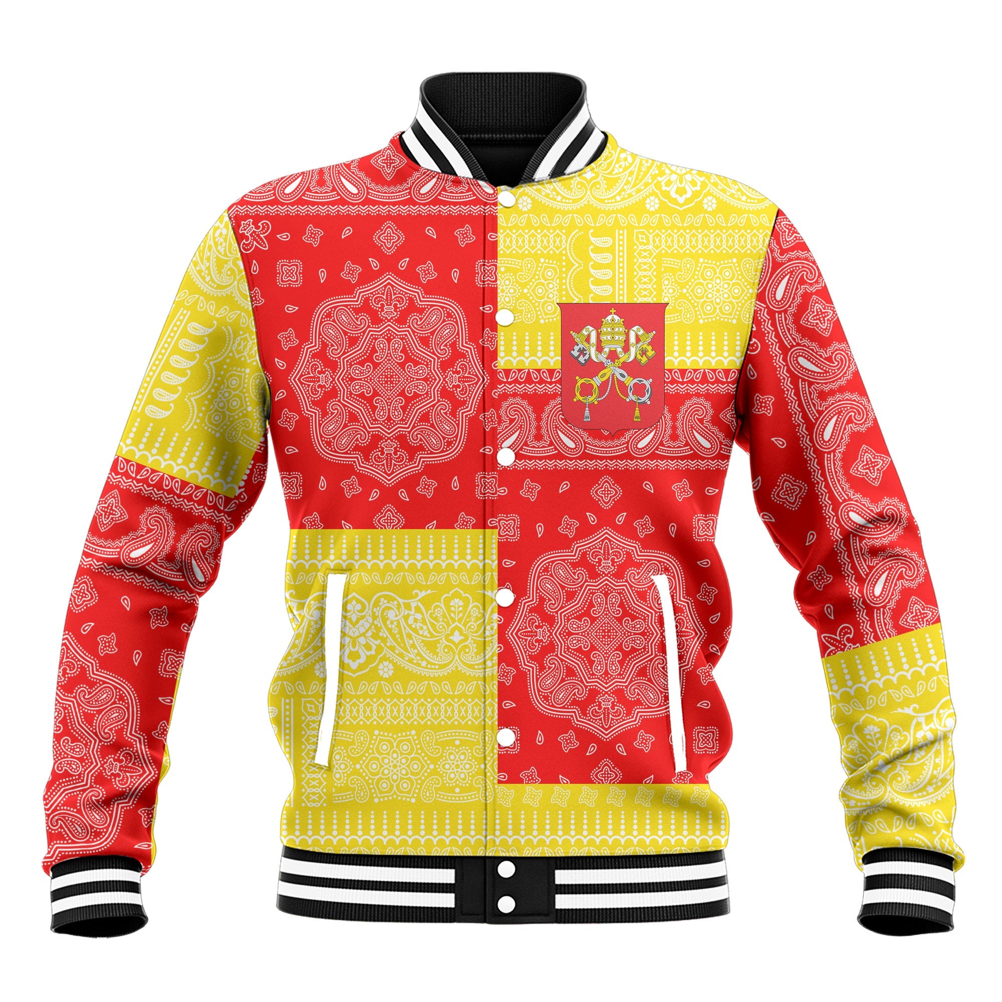 Vatican City Baseball Jacket Flag And Paisley Basic Style 2