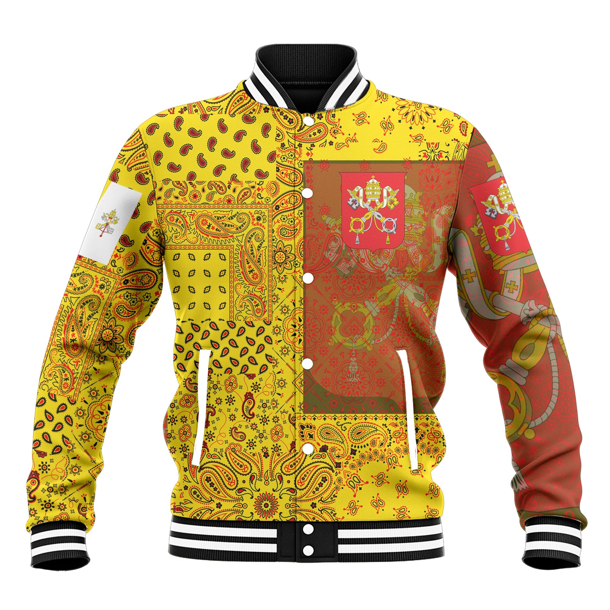 Vatican City Baseball Jacket Paisley Flag And Skull Style 2