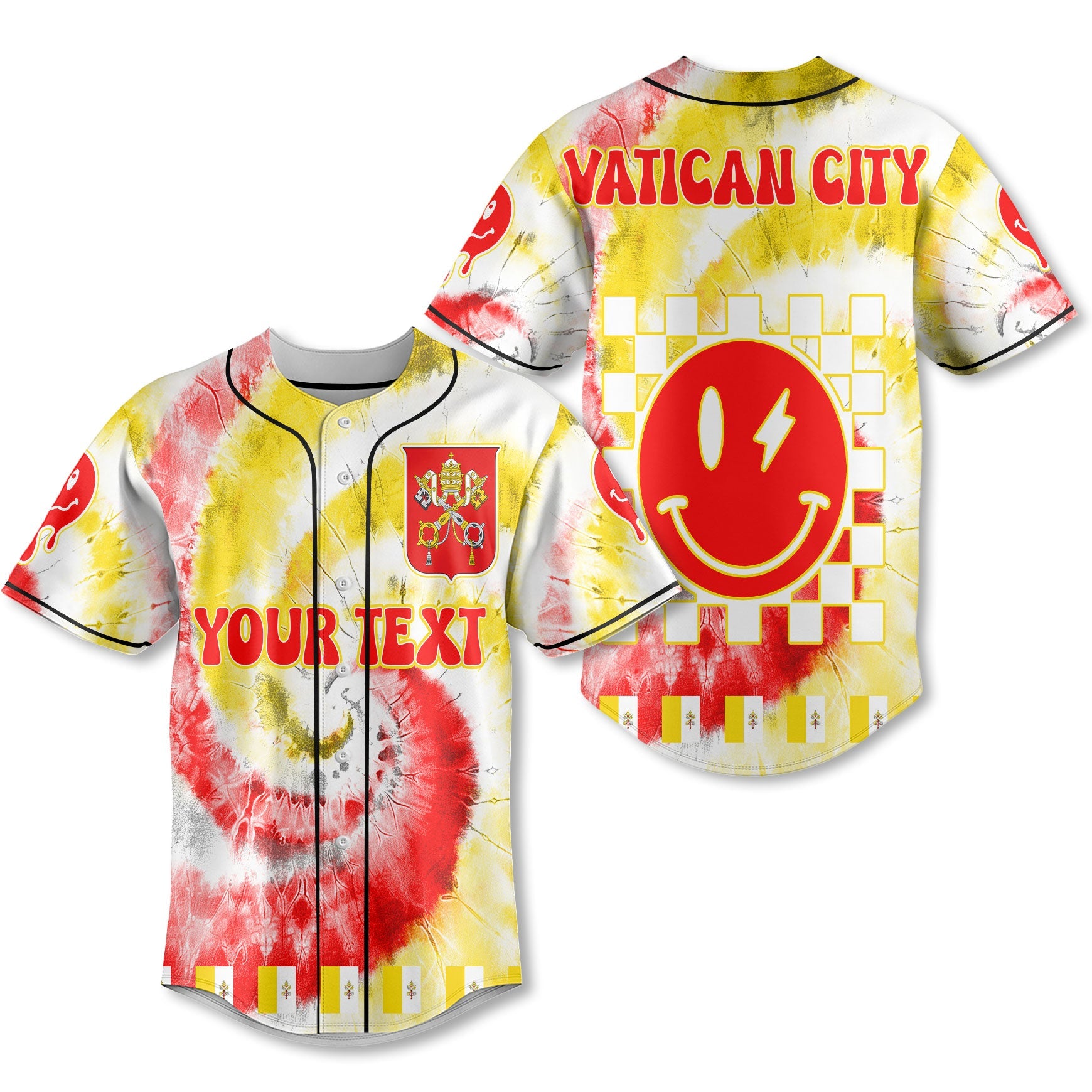 Vatican City Baseball Jersey Custom Tie Dye Style 1