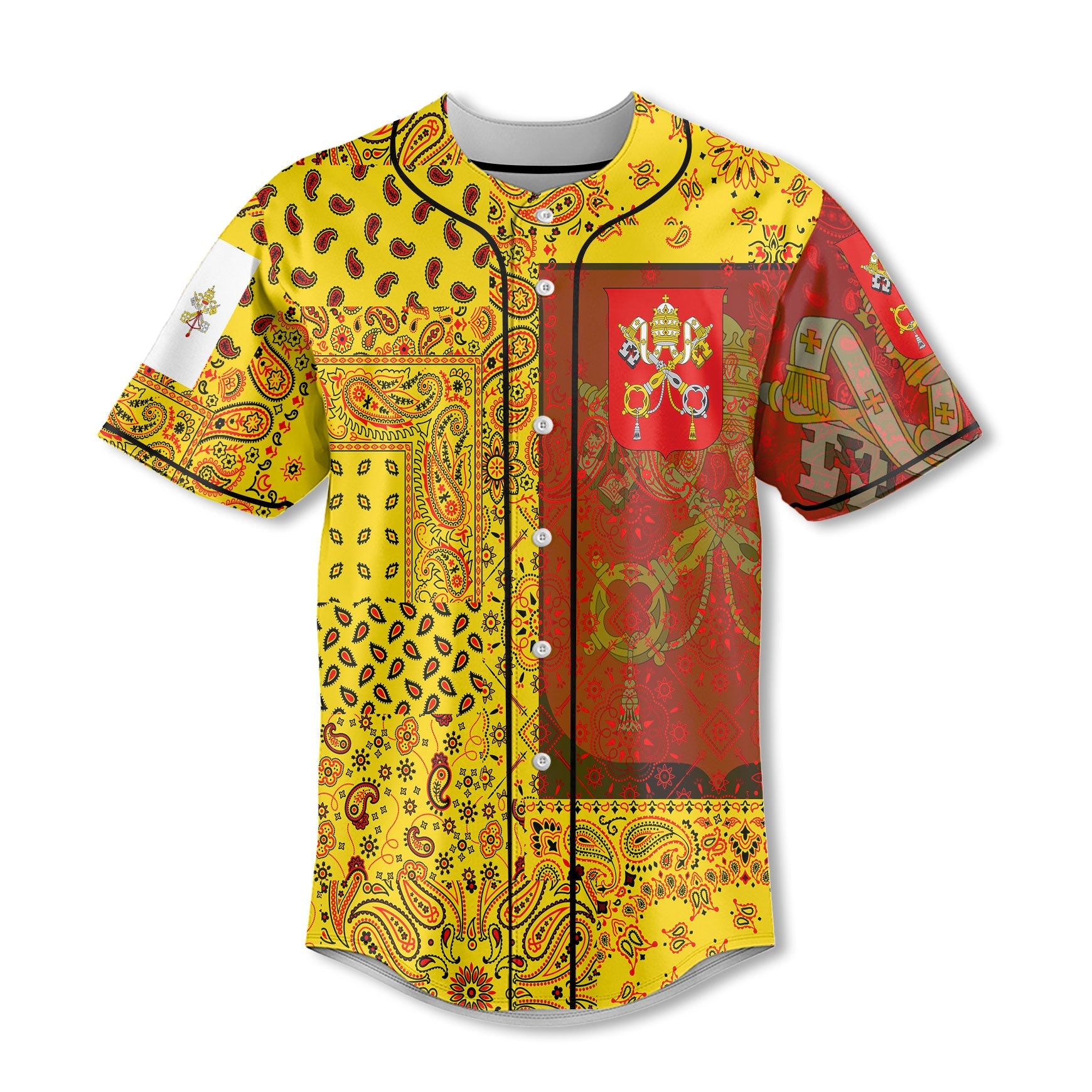 Vatican City Baseball Jersey Paisley Flag And Skull Style 2