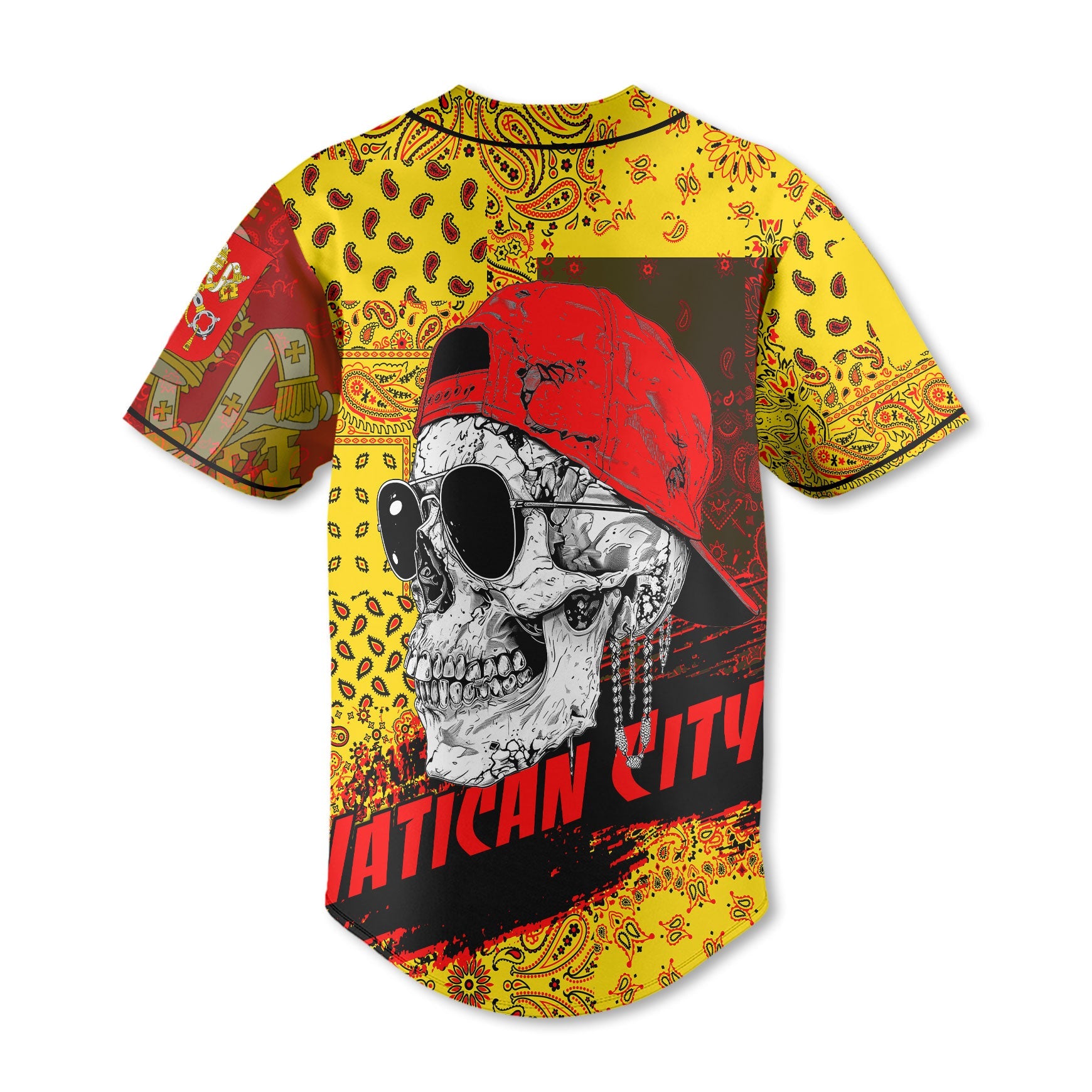 Vatican City Baseball Jersey Paisley Flag And Skull Style 3