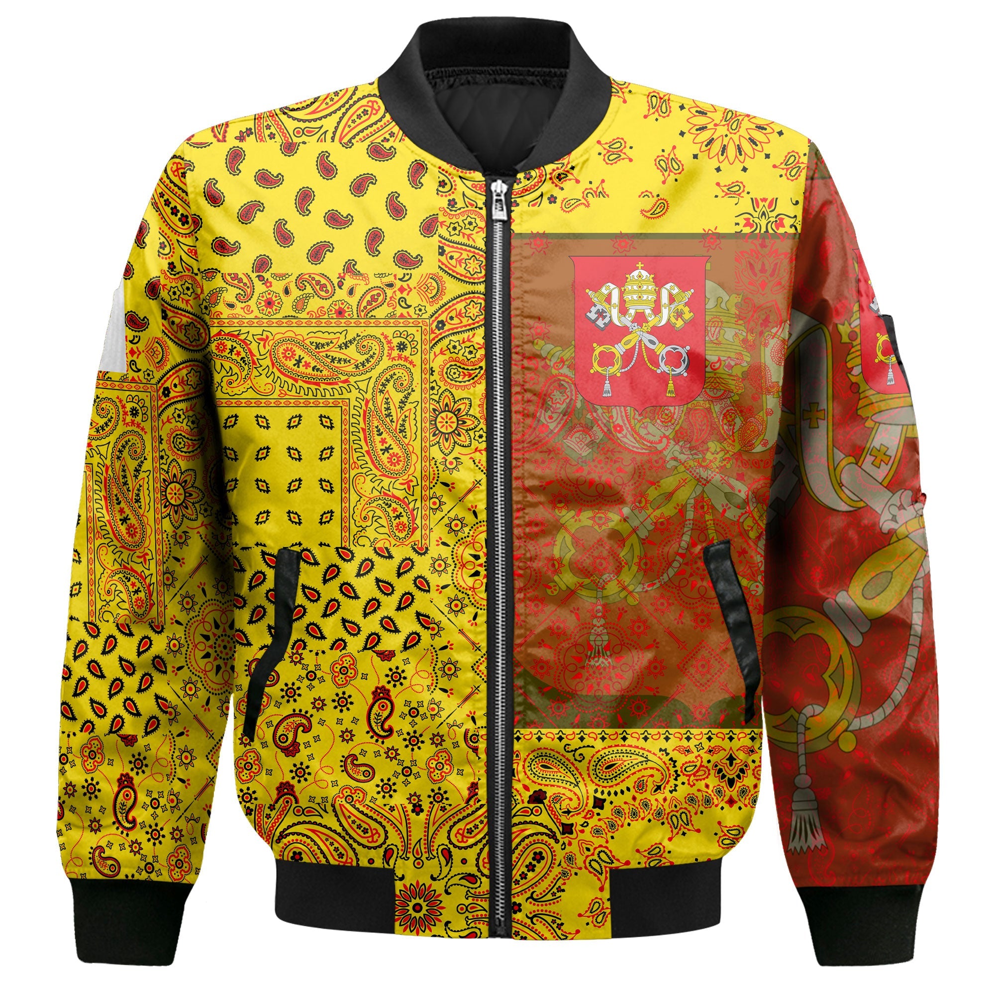 Vatican City Bomber Jacket Paisley Flag And Skull Style 2