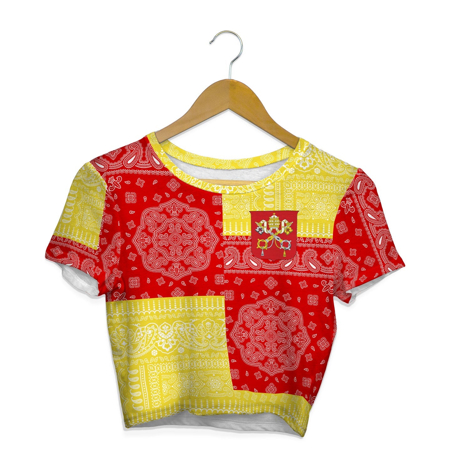 Vatican City Croptop T Shirt Flag And Paisley Basic Style 1