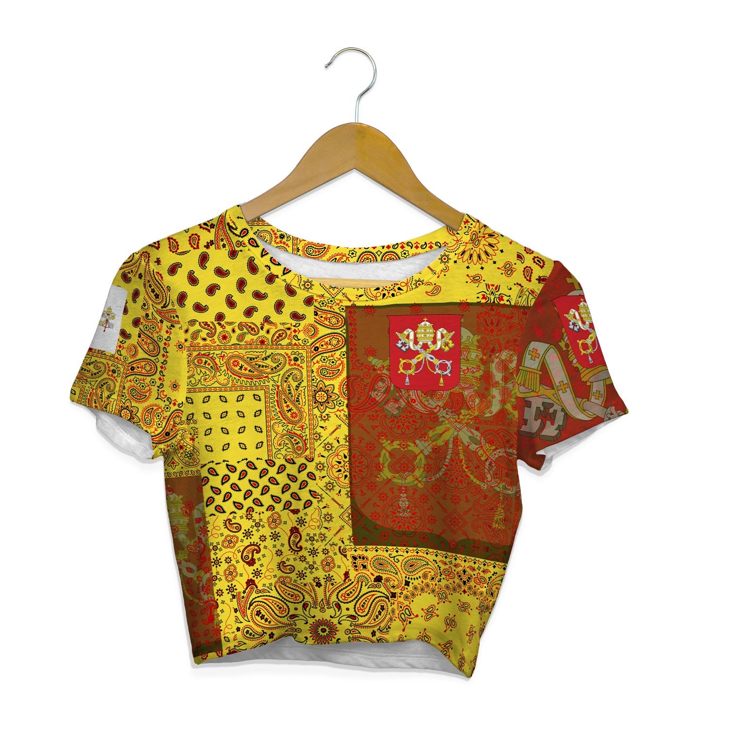 Vatican City Croptop T Shirt Paisley Flag And Skull Style 1