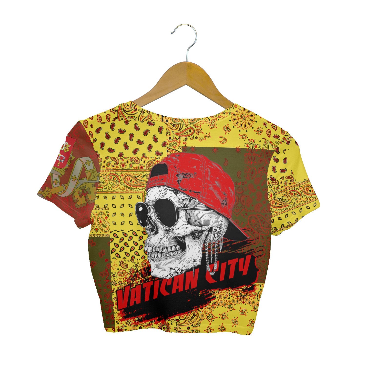 Vatican City Croptop T Shirt Paisley Flag And Skull Style 2