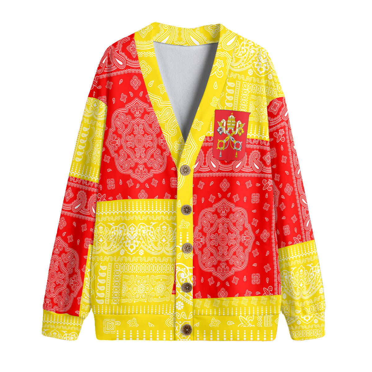 Vatican City Fleece Cardigan Flag And Paisley Basic Style 1