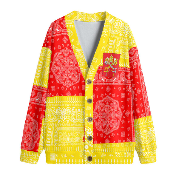 Vatican City Fleece Cardigan Flag And Paisley Basic Style 1