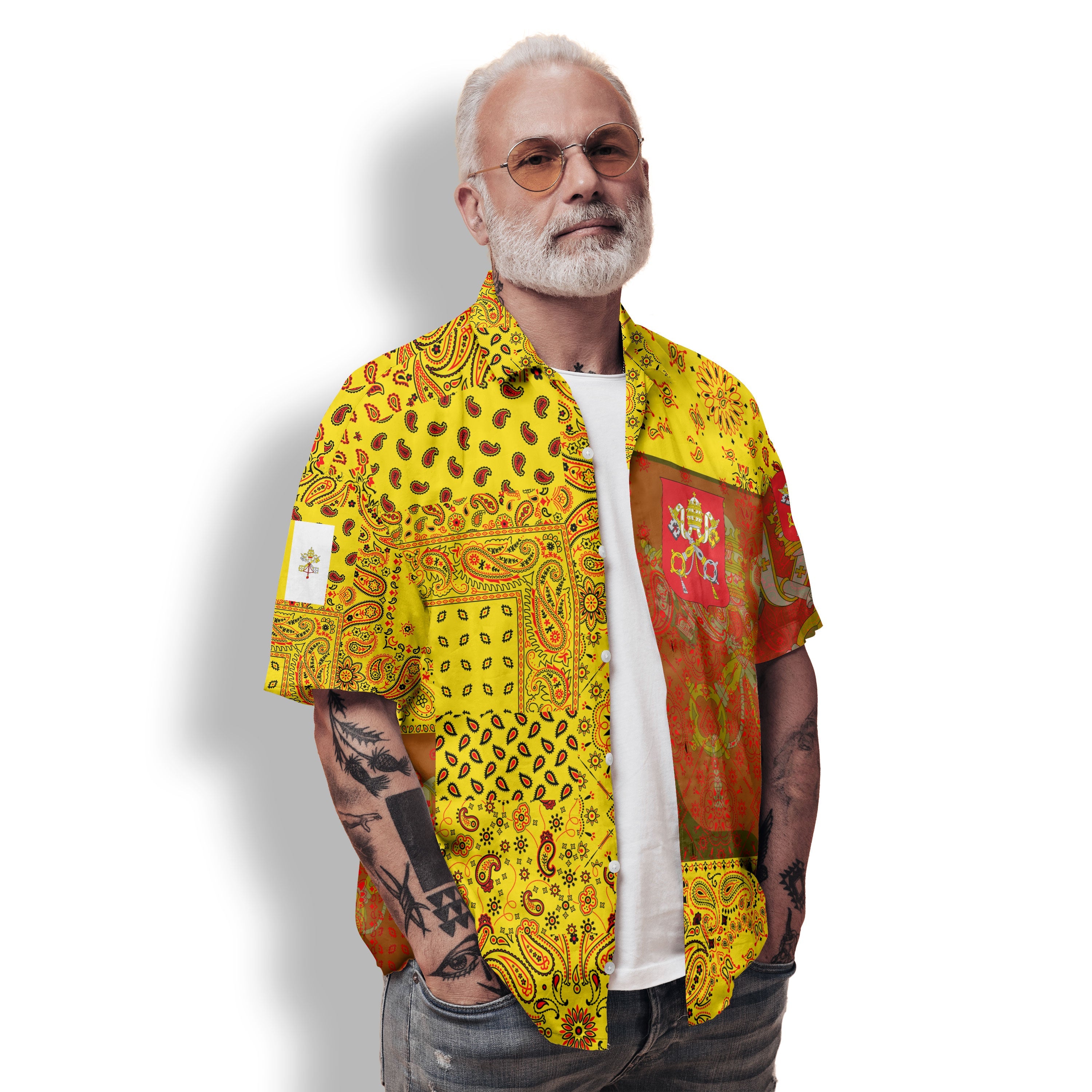 Vatican City Hawaiian Shirt Paisley Flag And Skull Style 2