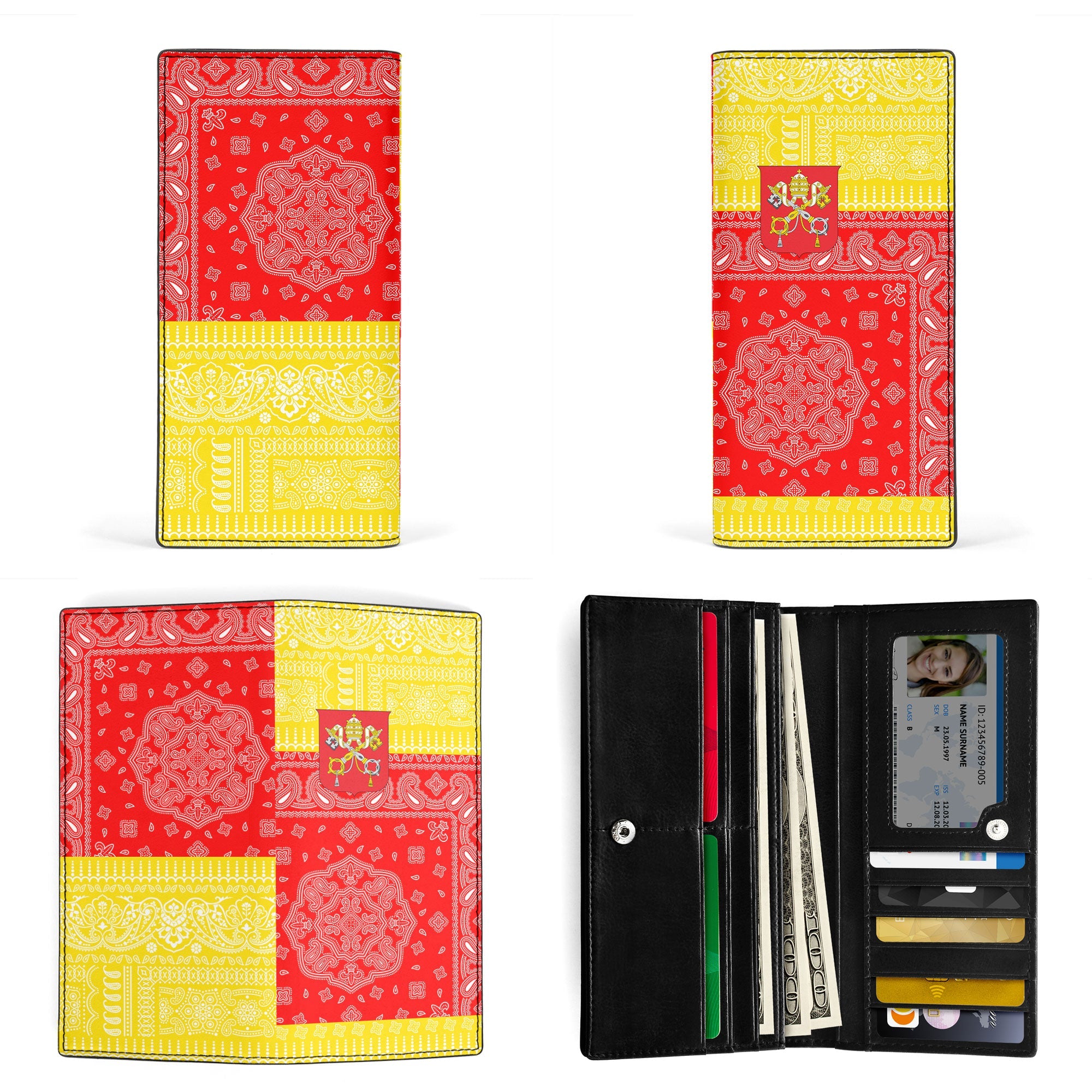 Vatican City Leather Wallet Flag And Paisley Basic Style 3