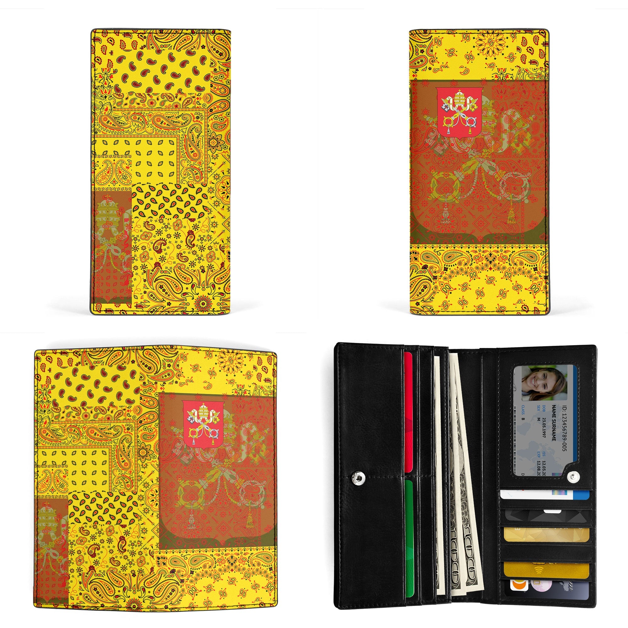 Vatican City Leather Wallet Paisley Flag And Skull Style 3