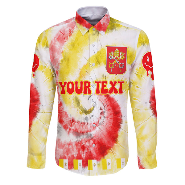 Vatican City Long Sleeve Button Shirt Custom Tie Dye Style 1