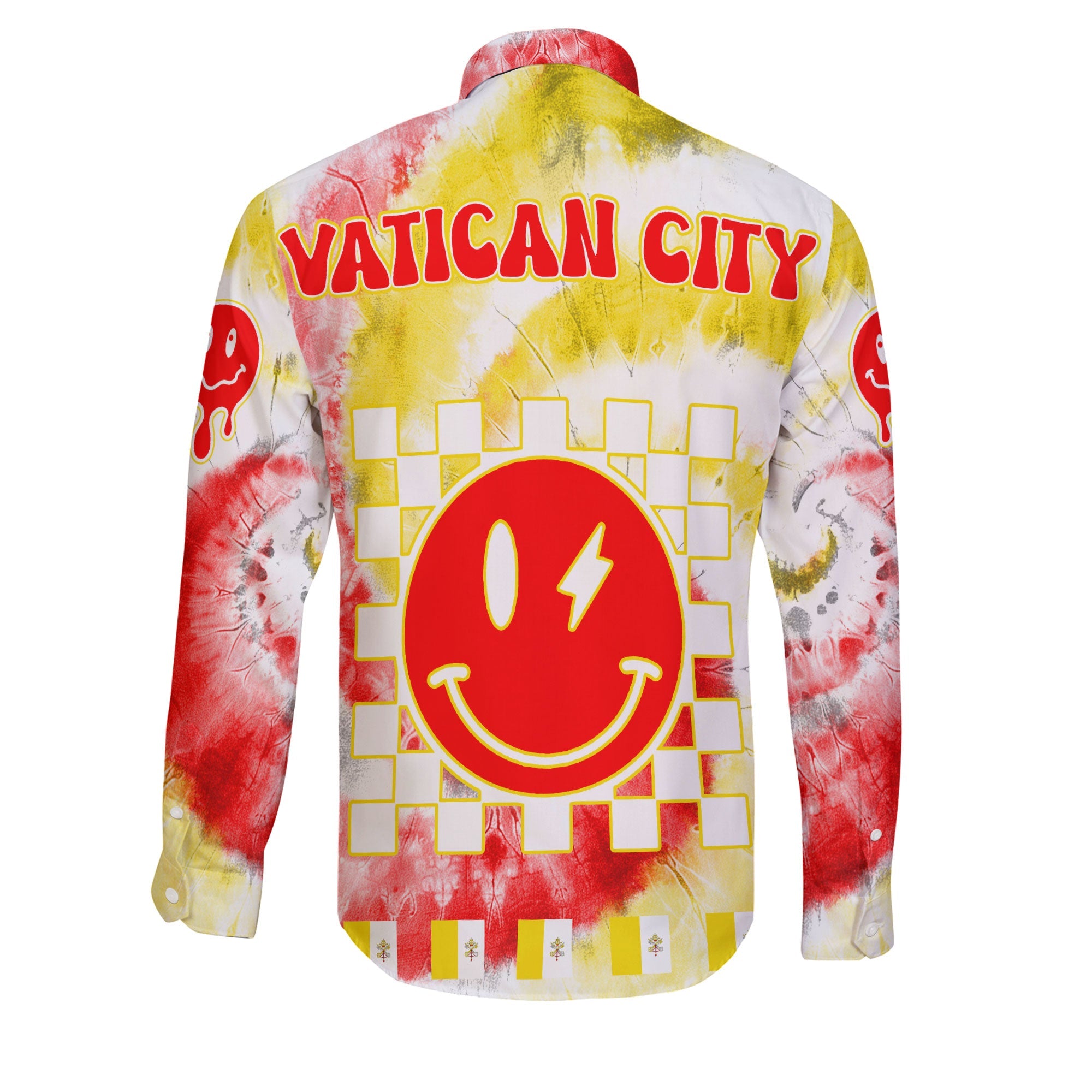 Vatican City Long Sleeve Button Shirt Custom Tie Dye Style 2