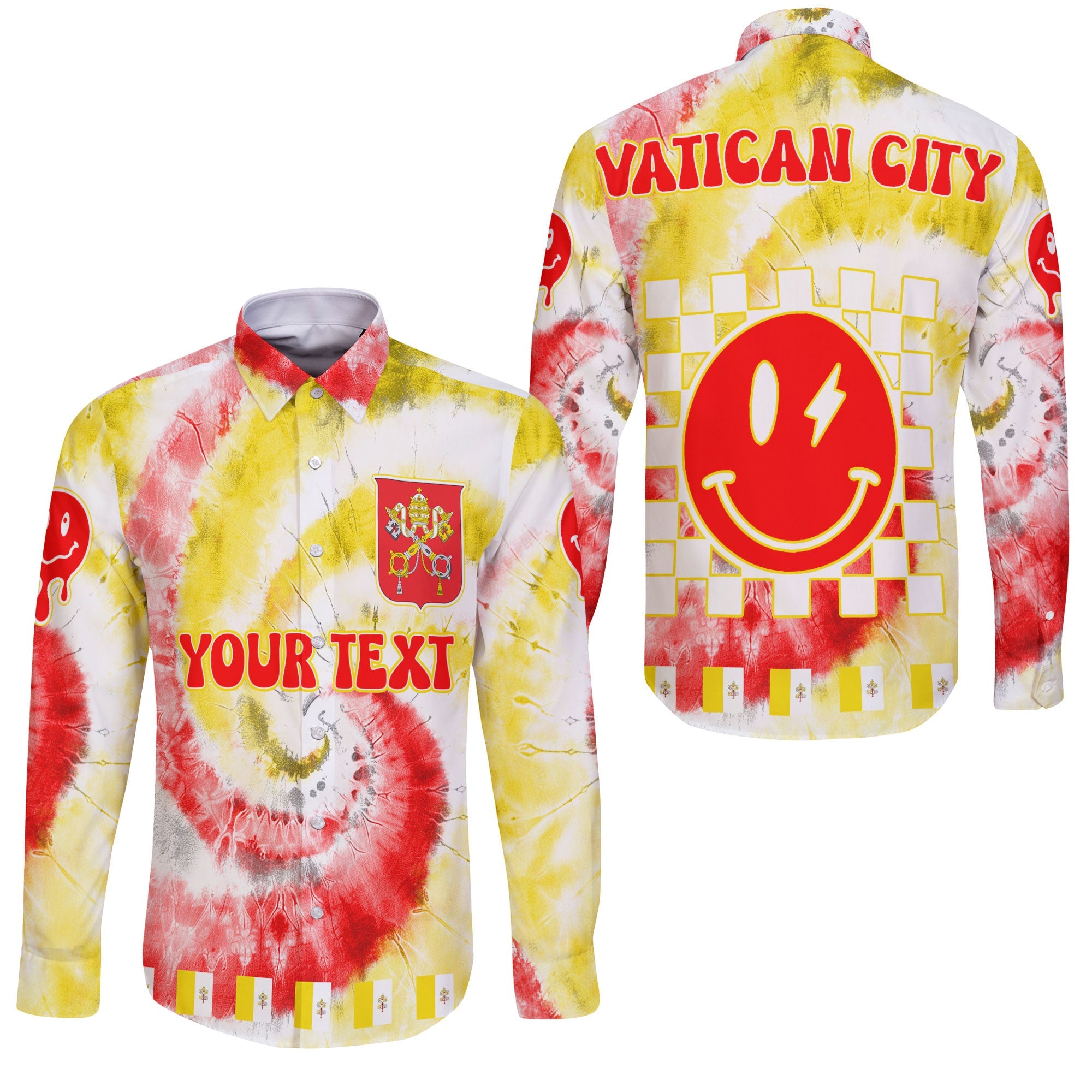 Vatican City Long Sleeve Button Shirt Custom Tie Dye Style 3